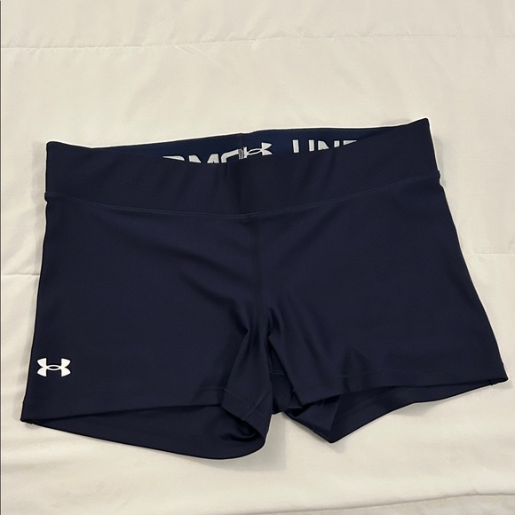 Under Armour Women's Navy Athletic Spandex Shorts - Picture 1 of 14